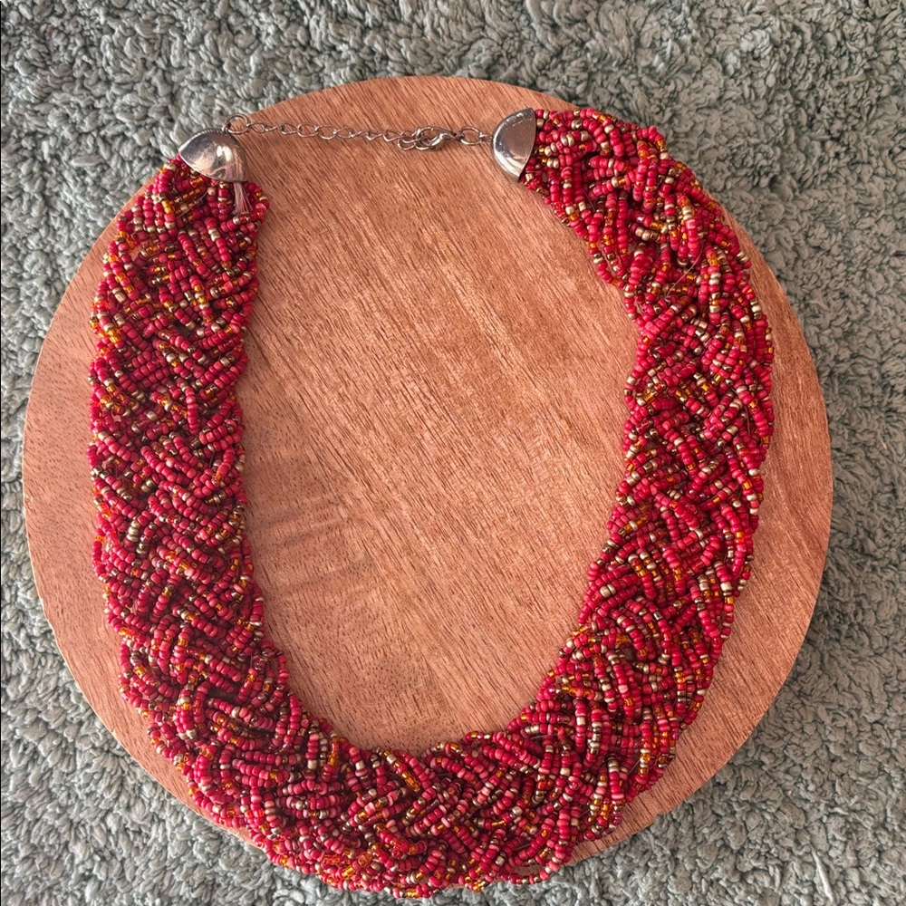 Elegant Red Beaded Necklace statement piece